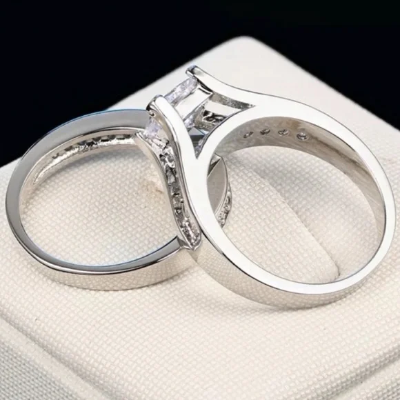 NEW 925 STERLING SILVER SET ENGAGEMENT DIAMOND RING, CUTE RING, SHINY RING. - Picture 5 of 7